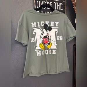 Disney Mickey Mouse Graphic Tee - Olive Green with Red & Yellow Accents. Large
